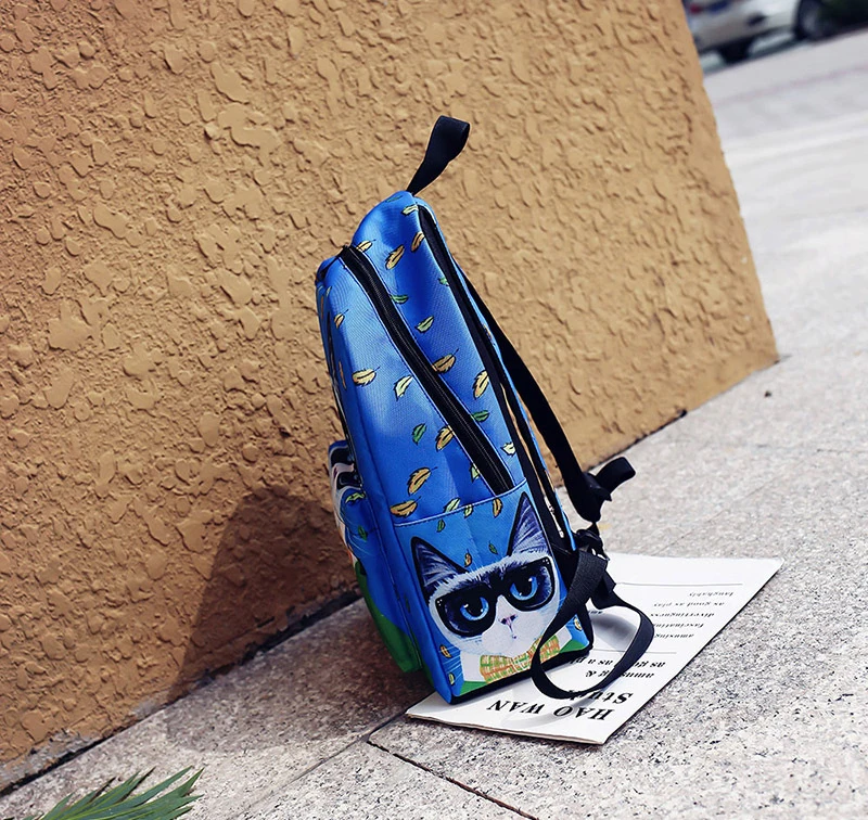 Милый Кот холст школьный рюкзак для женщин мультфильм Печать Рюкзаки подростков