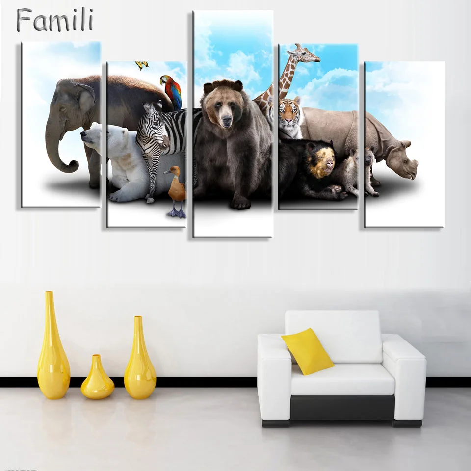 Печатные африканские жирафы холст живопись 5 панелей стандартная картина для