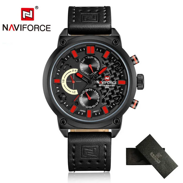 redbox NAVIFORCE, люксовый бренд, мужские водонепроницаемые часы, 3ATM, Мужские Аналоговые кварцевые часы, 24 часа, дата, мужские спортивные кожаные Наручные часы - Цвет: redbox