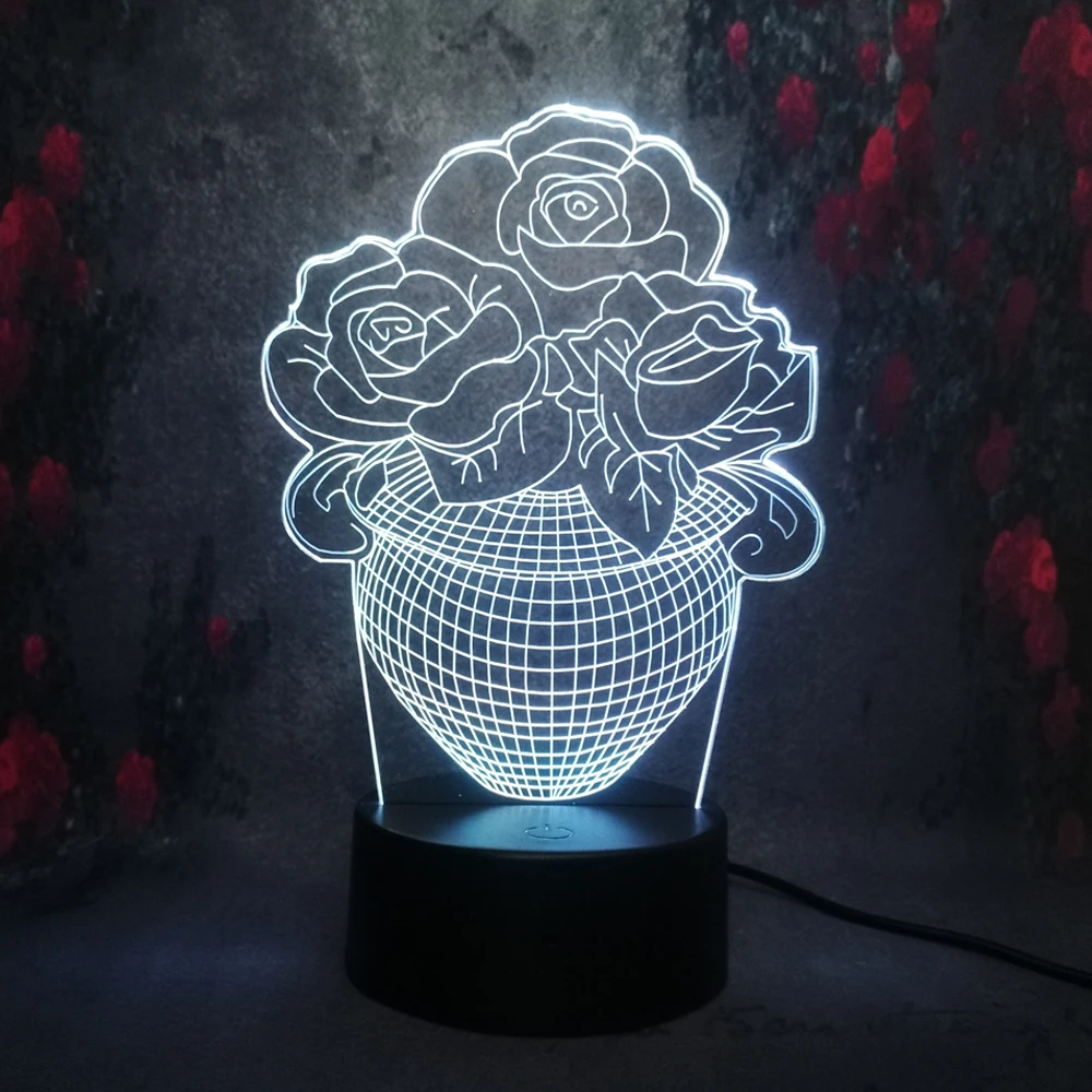Роза цветок цветочный Ночник декор для шланга LED Настольная лампа 7 цветов