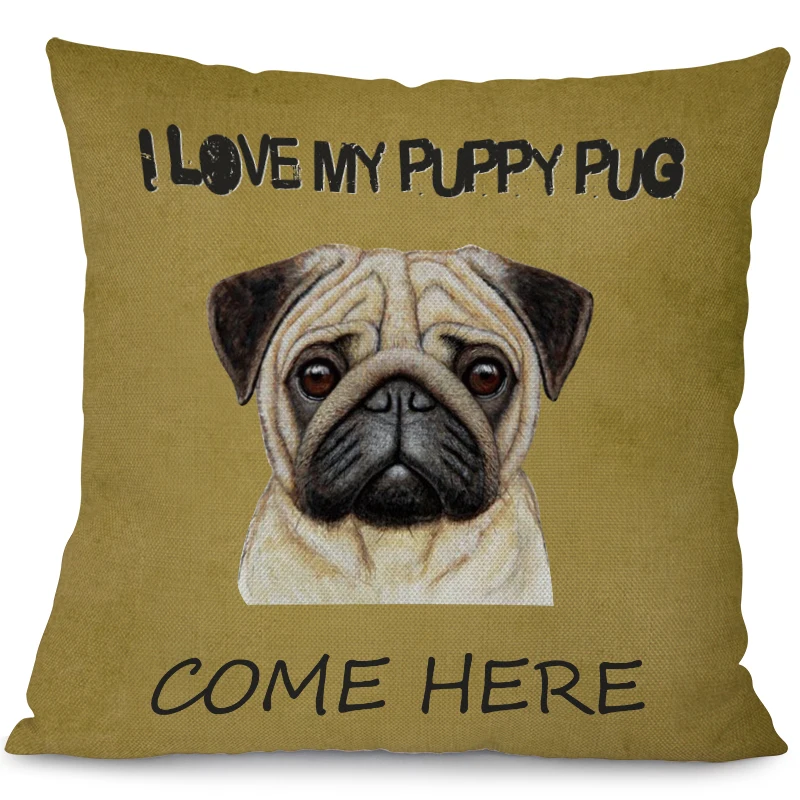 Подушки для спальни Miracille с рисунком мопса хлопковые льняные дешевые