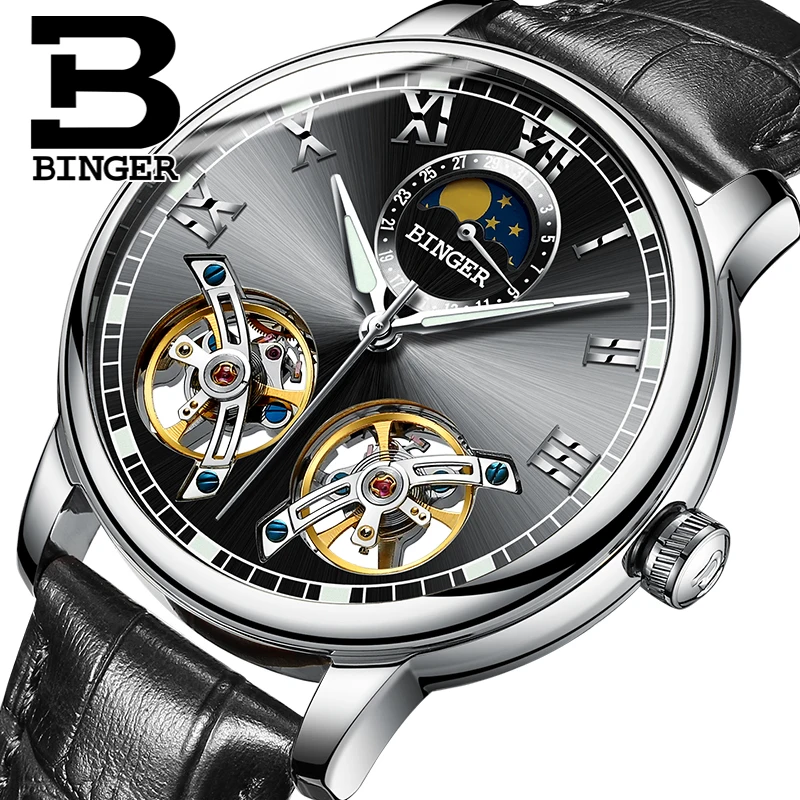 2018 Новое поступление мужские часы люксовый бренд Бингер сапфир водостойкие toubillon