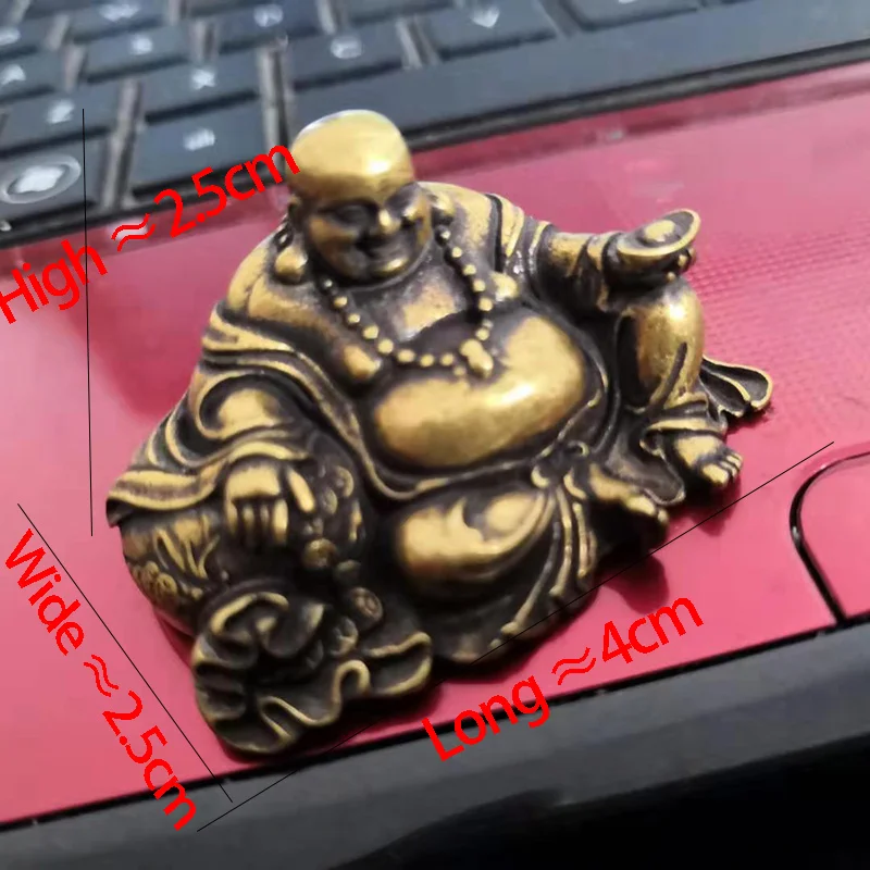Fengshui портативная винтажная латунная статуя Будды Maitreya карманная сидячая