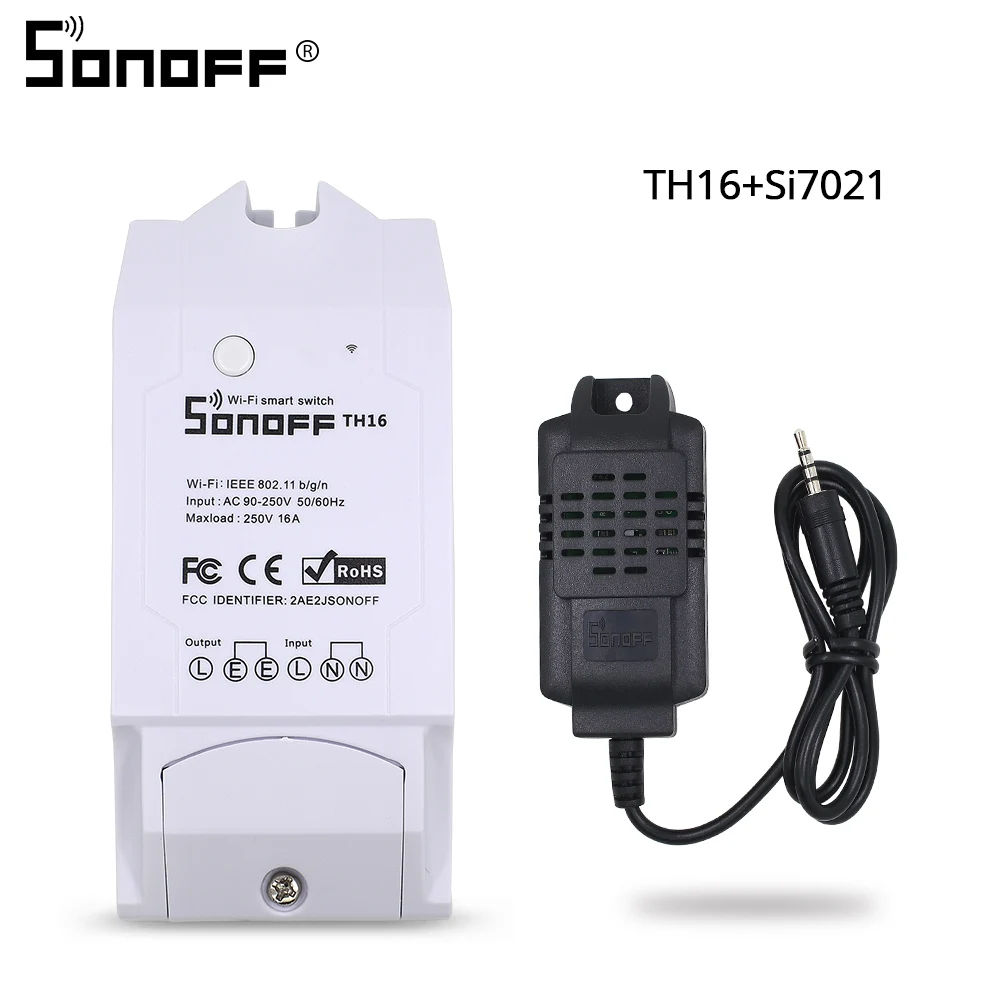 th16 with sensor 03 SONOFF TH16 16A умный Wifi переключатель температуры и влажности монитор с датчиком Am2301 Ds18b20 Si7021 водонепроницаемый зонд Google Home - Комплект: th16 with sensor 03
