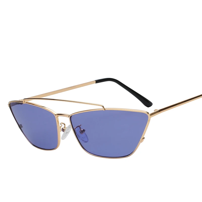 Gold w sea blue MAX ретро в форме кошачьих глаз Солнцезащитные очки женские розовые коричневые линзы солнцезащитные очки модные легкие солнцезащитные очки для женщин винтажные металлические очки - Цвет линз: Gold w sea blue