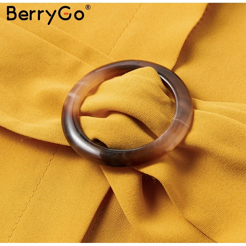 BerryGo повседневное Полосатое женское платье на пуговицах, винтажное летнее платье миди с v-образным вырезом и поясом, женская желтая одежда для отпуска, пляжные платья vestidos