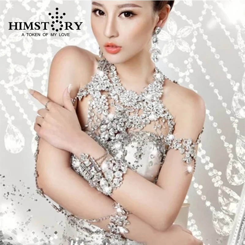 

HIMSTORY Gorgeous wedding jewelry long crystal necklace chain jewelry accessories bridal shoulder strap bijouterie
