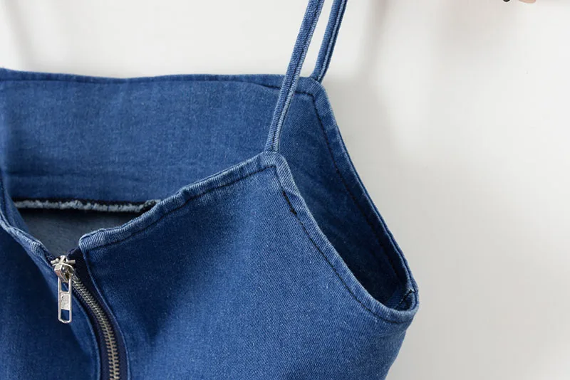 SheMujerSky Blue Denim Sexy Tops For Women Strap Tank Tops Female Slip Crop Tops Camisole