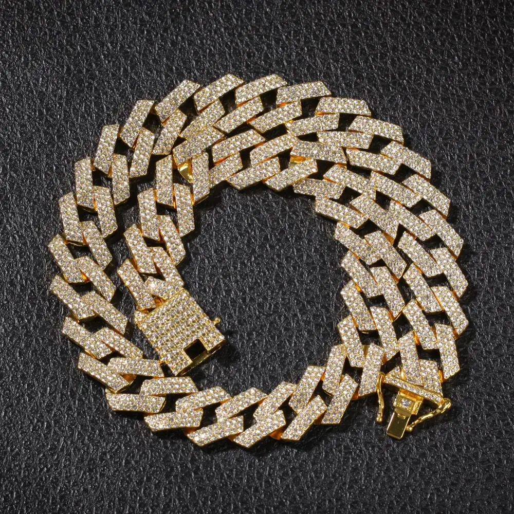 UWIN 20mm Prong Cuban Link Chains Necklace Fashion Hiphop Jewelry 3 Row Rhinestones Iced Out Necklaces For Men | Украшения и