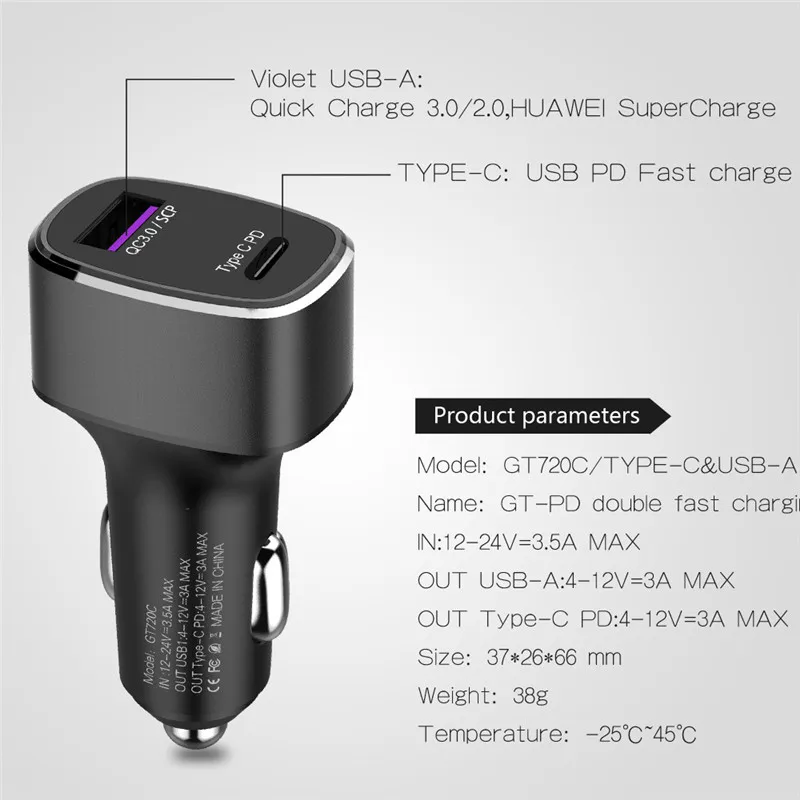 

SuperCharge +QC3.0 + PD Fast Quick Car Charger For iPhone 11 Pro XS MAX XR SAMSUNG S9 S8+Note 8 For HUAWEI P30 Pro P20 P10 Plus
