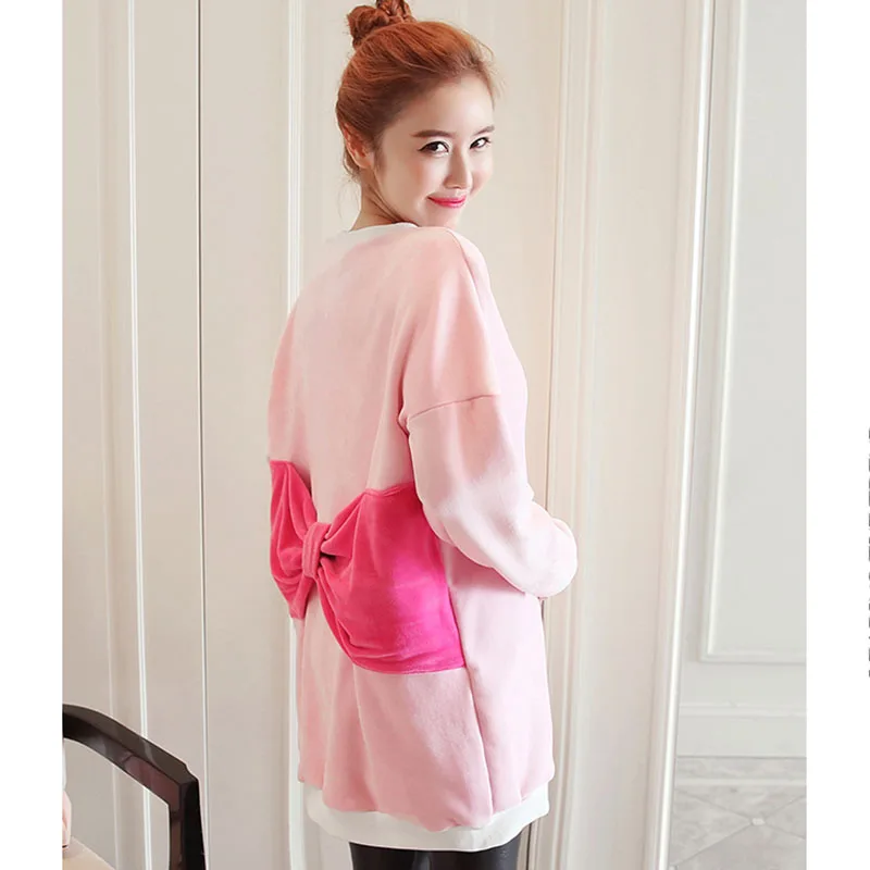 2018 платье для беременных осень зима новое украшение бабочки мода плюс бархатная