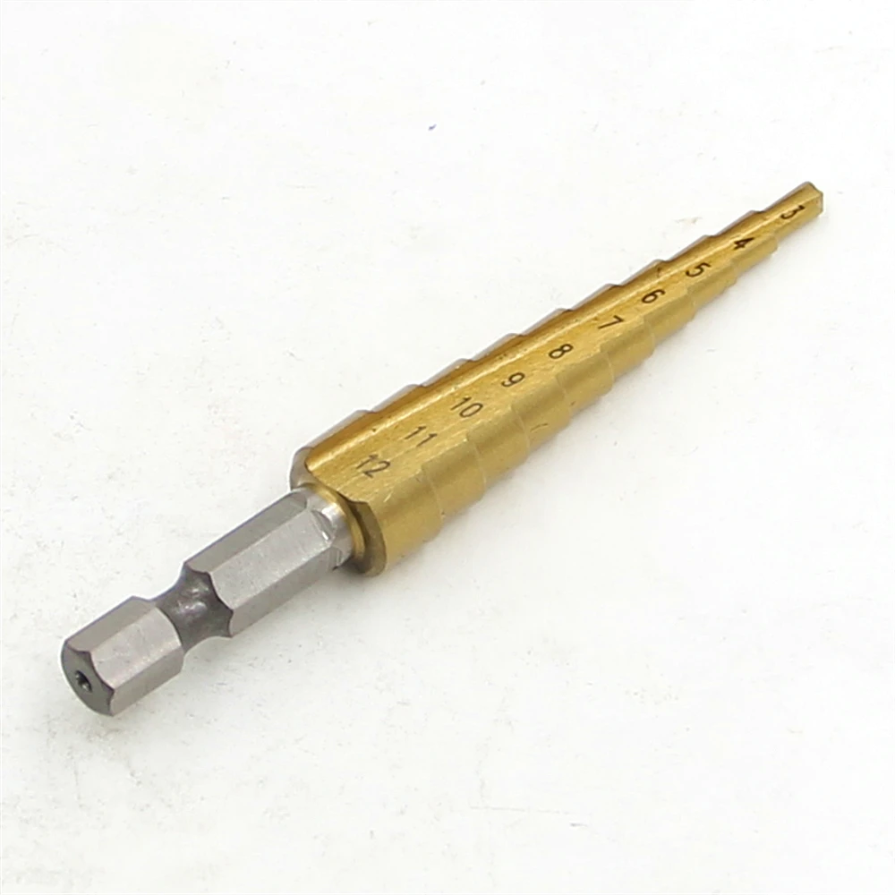 Новые ступенчатые сверла HSS 3 мм-12 мм с прямыми канавками для инструментов с шестигранной головкой 1/4 дюйма. Оптовая цена на 10 ступеней сверления металла с титановым покрытием.