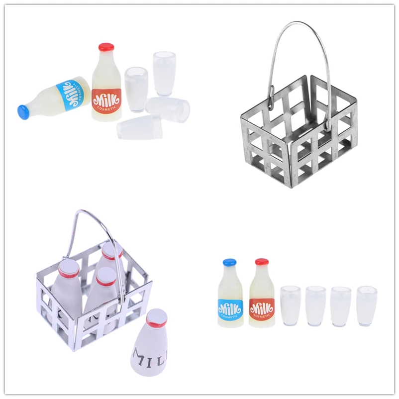 1:12 еда металл Кофе Вино хлеб корзина молочные бутылки + чашка молока для завтрака