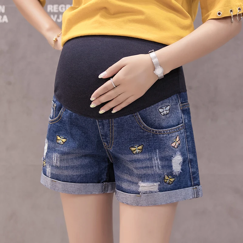 Goaryunve 2019 Maternity Summer Wear Fashion Pregnant Women Embroidered Shorts Abdominal Belly Pants Pregnancy Short Jeans M-3XL | Мать и