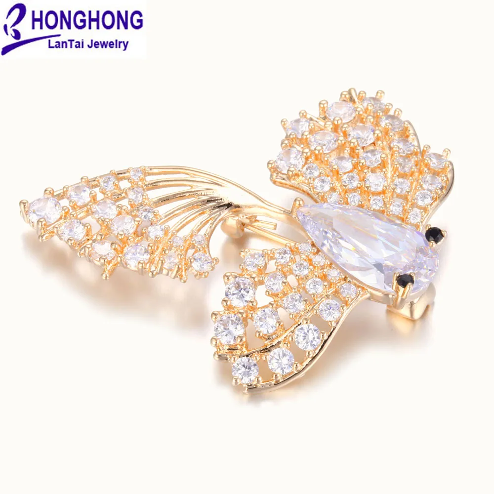 Gold Plated Honghong новые высококачественные циркониевые маленькие брошки «Золотая рыбка» булавки для свадебных букетов женские броши Милая брошь с животными - Окраска металла: Gold Plated