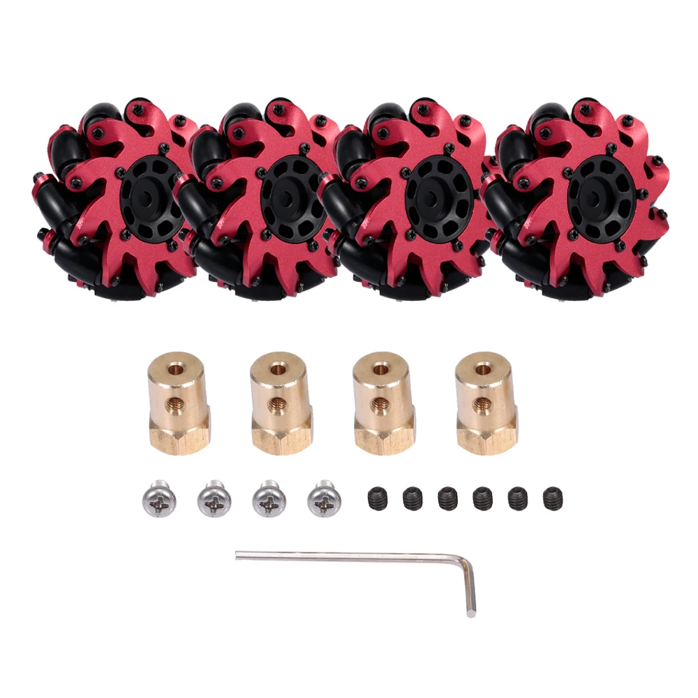 4Pcs Mecanum Wheel Kit Heavy Duty Drive 4WD Wheel Omnidirectional Mecanum Wheel with Coupling for 1/10 RC Truck Buggy