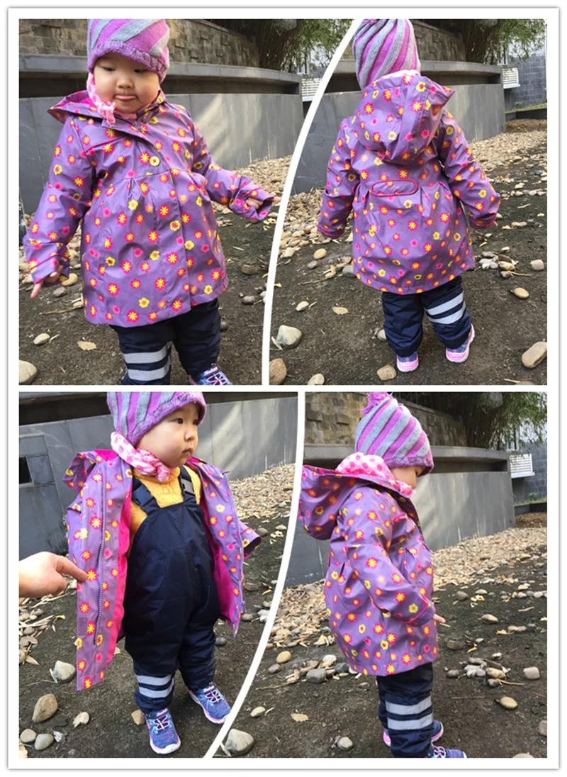 Mingkids Куртка в цветочек ветровка куртка девочка водонепроницаемая воздухонепродуваемая осень весна теплая флисовая подкладка дождевик прорезиненная