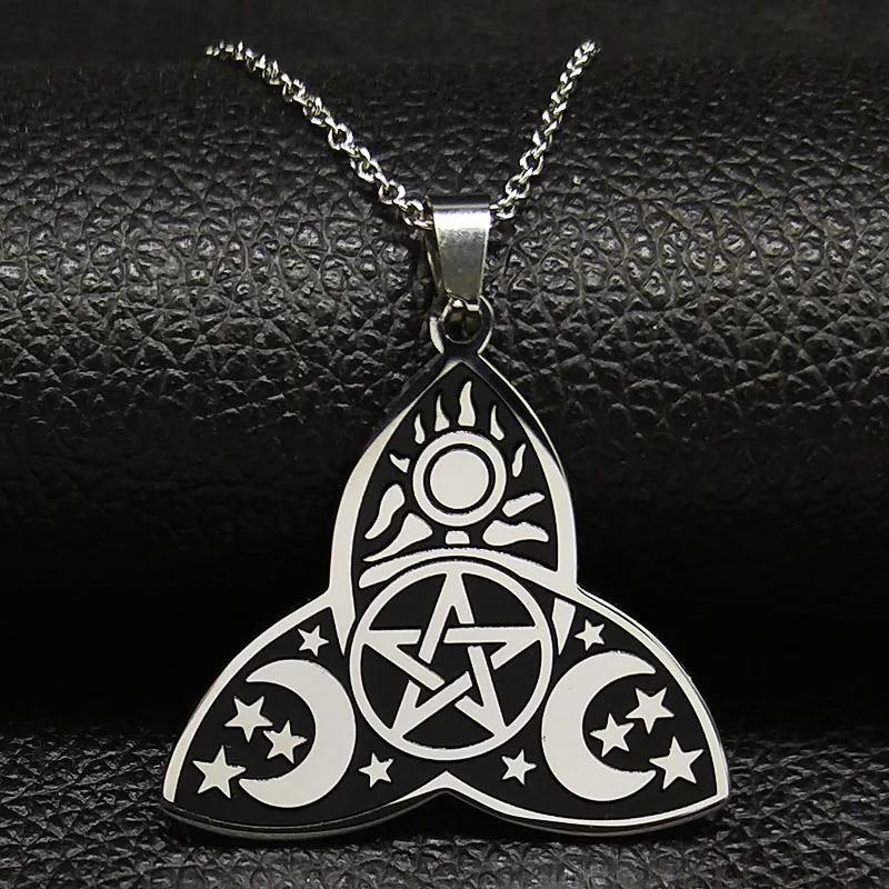 A 50cm O SR Модное Wicca ожерелье из нержавеющей стали для женщин, серебряное ожерелье с цепочкой, Ювелирное колье N186713 - Окраска металла: A 50cm O SR