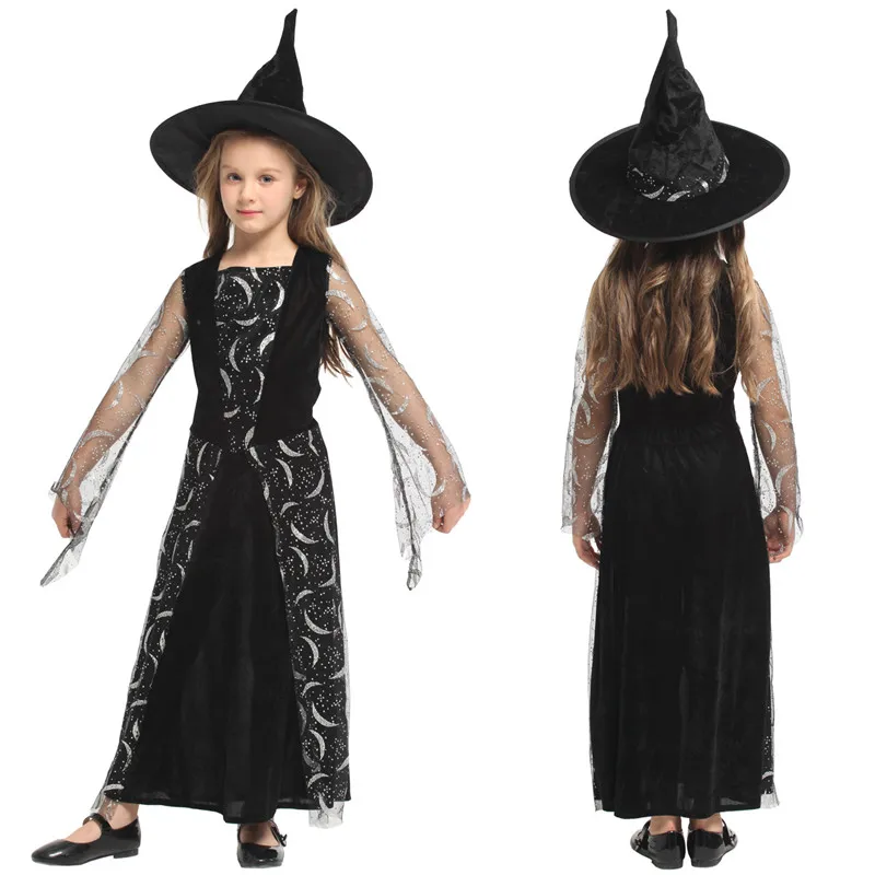 

M-XL Black Girls Halloween Sorceress Costumes Kids Children Witch Cosplays Purim Carnival Stage play Masquerade Rave party dress