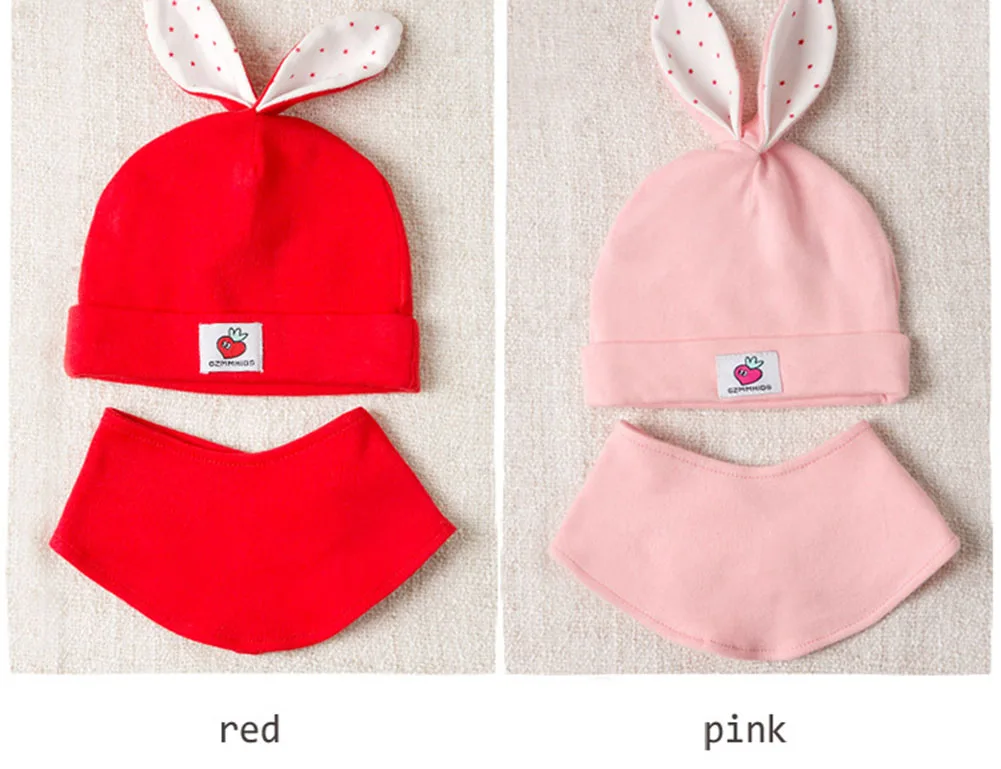 CANIS Bbay Hats Cotton Baby Hat With Scarf Rabbit Ear Autumn Winter Children Accessories Set | Детская одежда и обувь
