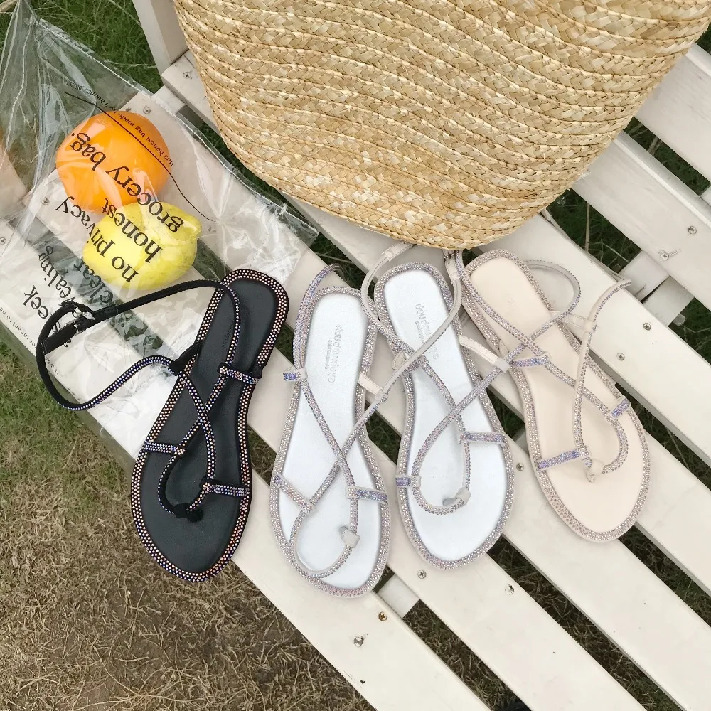 MONMOIRA/роскошные сандалии на плоской подошве со стразами женские шлепанцы с
