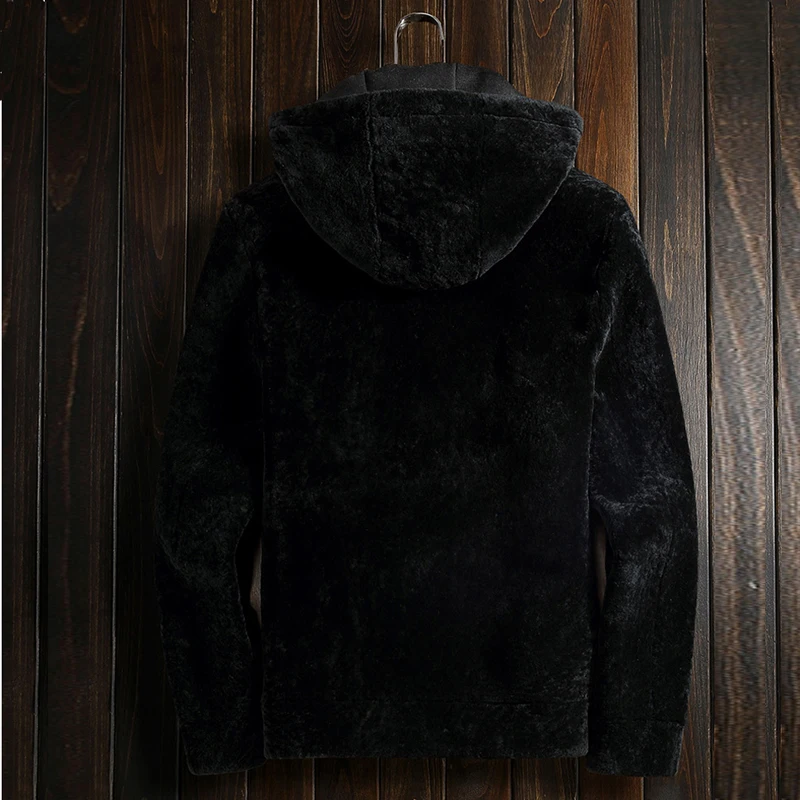 Men's Shearling Jacket Hooded Short Coat Men Black Sheepskin Genuine Leather Parka Luxury Outerwear TJ24 | Мужская одежда