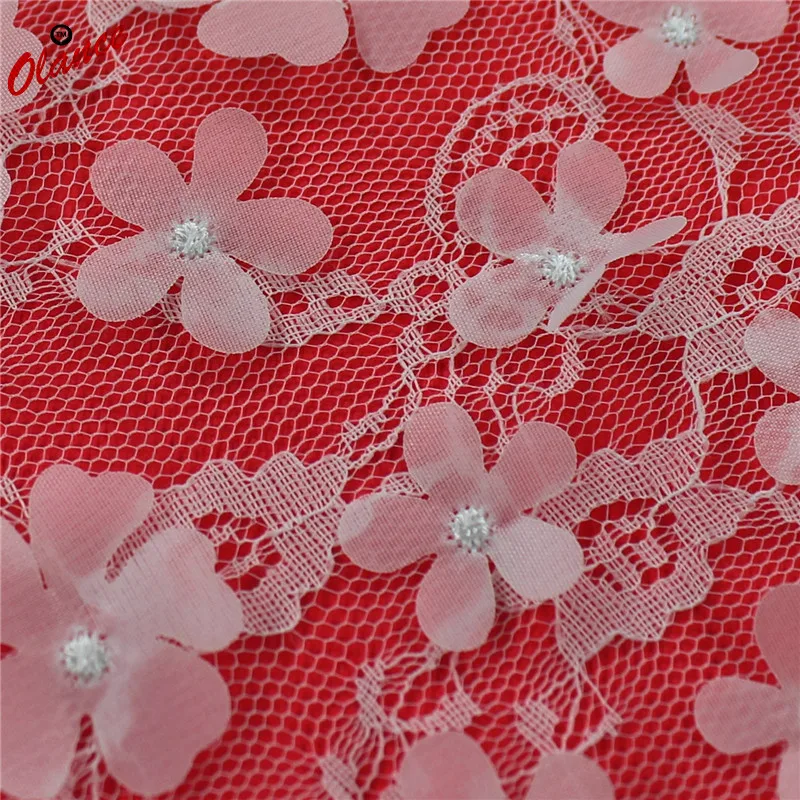 

Big sale French party dress fabric ZP7 pure white color with appliqued small flowers pattern soft material Tulle lace fabric