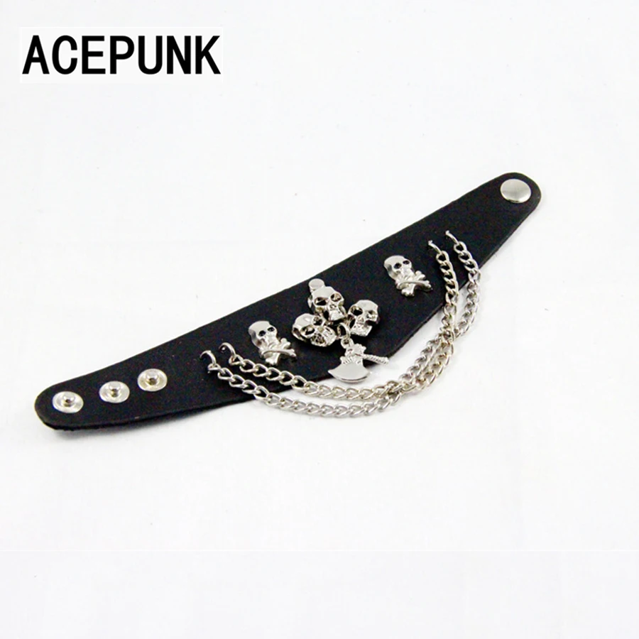 Женский и мужской кожаный металлический браслет цепочка широкий в стиле панк с