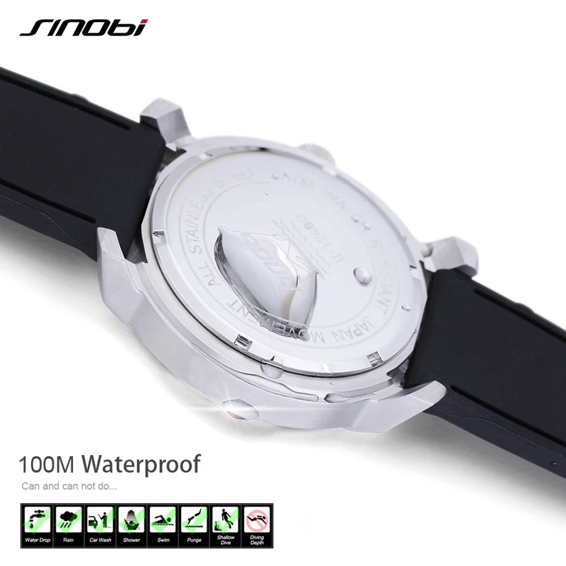 SINOBI мужские армейские часы Роскошные Кварцевые с силиконовым ремешком