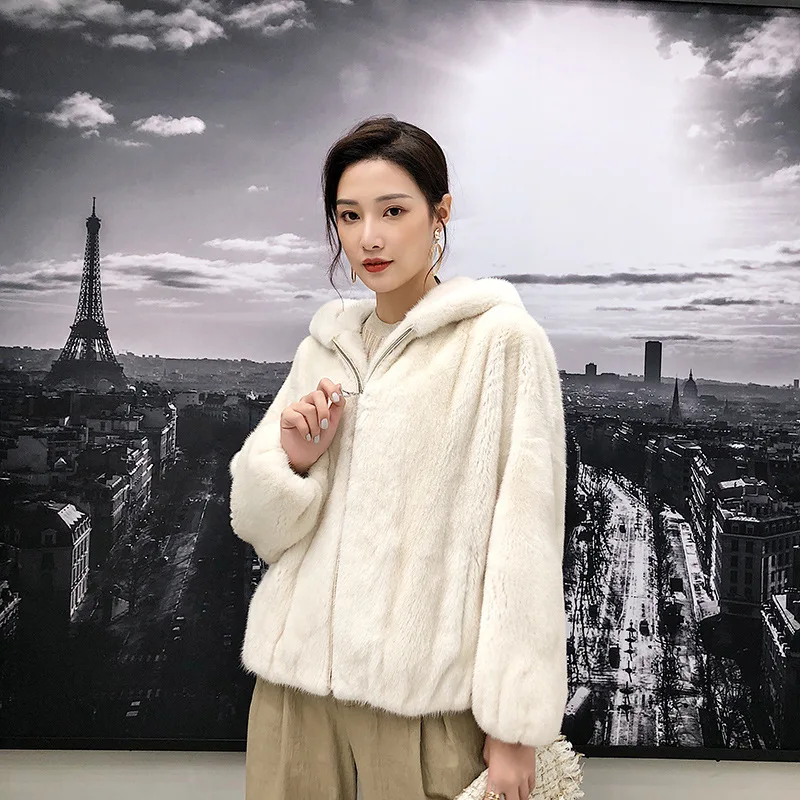 Женская Шуба из меха норки короткая шуба с капюшоном на молнии сезон 2019 | одежда