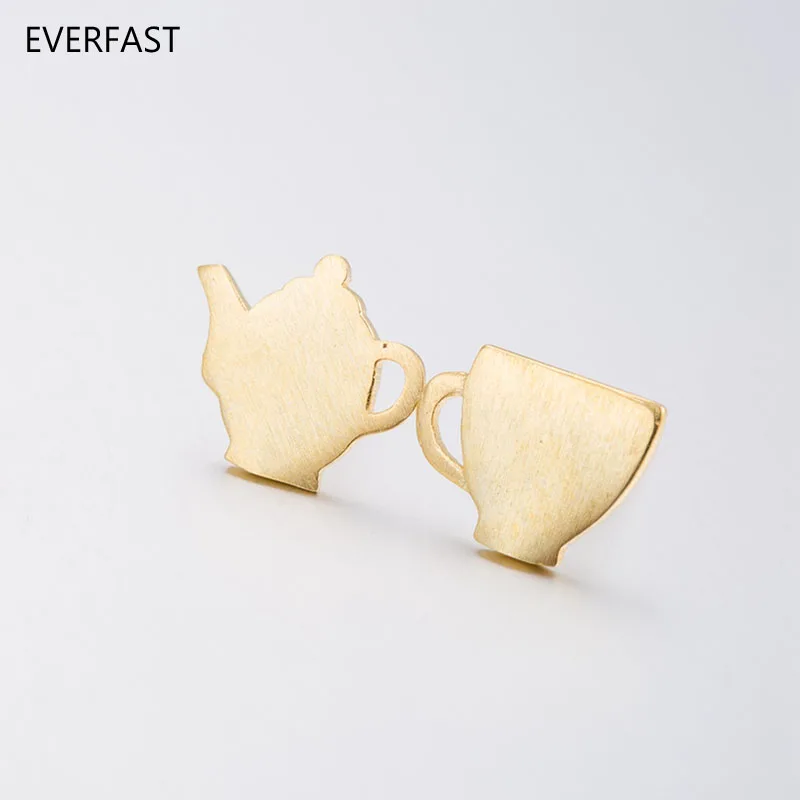 Everfast 1 пара новый модный чайник и серьга в виде чашечки милые двусторонние серьги