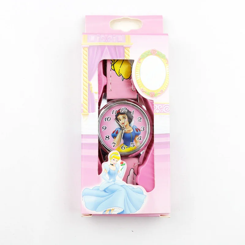 Girl Princess Pink Детские Мультяшные часы с человеком-пауком, Бэтменом, Суперменом, часы для мальчиков, часы принцессы для девочек, кварцевые часы с кожаным ремешком и коробкой - Цвет: Girl Princess Pink