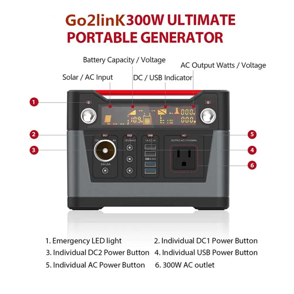 Портативная электростанция Go2linK 300 Вт AC/DC 12 В 24 переносной перезаряжаемый
