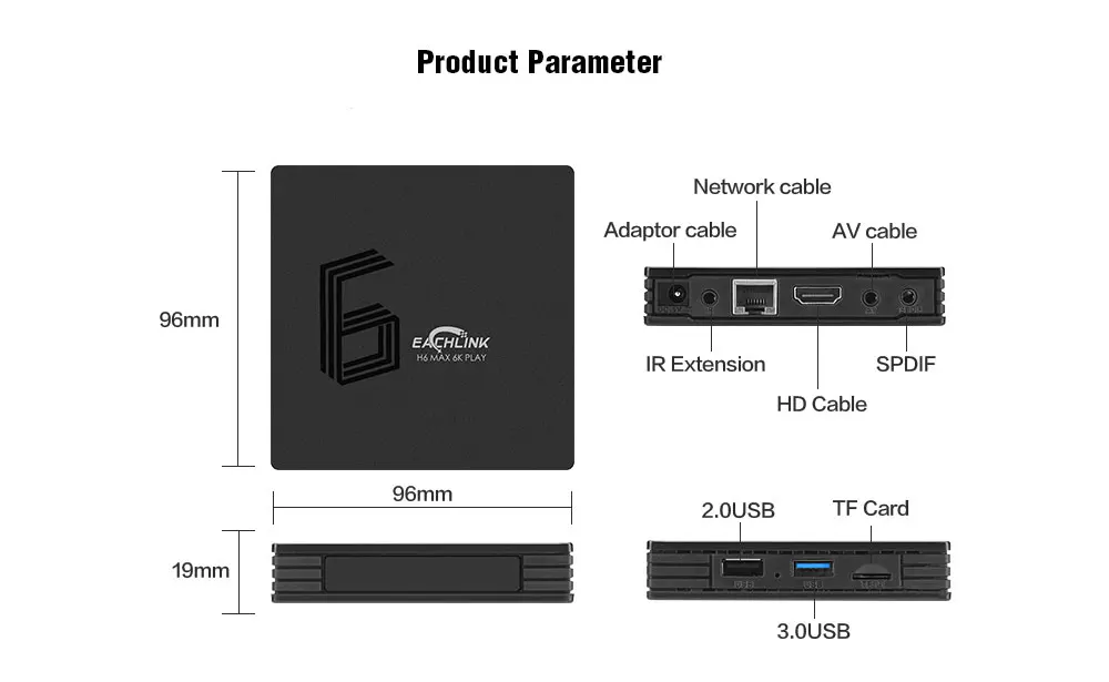 EACHLINK H6 Max Android 9,0 tv Box Allwinner H6 2,4G 5,8G WiFi телеприставка 100 Мбит/с Bluetooth 4,1 Поддержка 6K H.265 медиаплеер