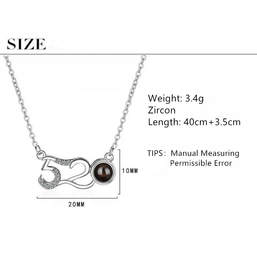 

100 Language Zircon 520 Digital Pendants Necklaces For Women Trend Short Clavicle Chain 925 Sterling Silver Jewelry SAN105