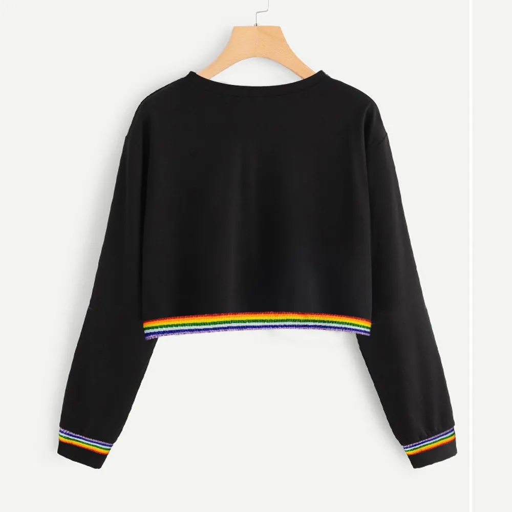 Женский свитер с радужной лентой однотонный Повседневный свитшот большого