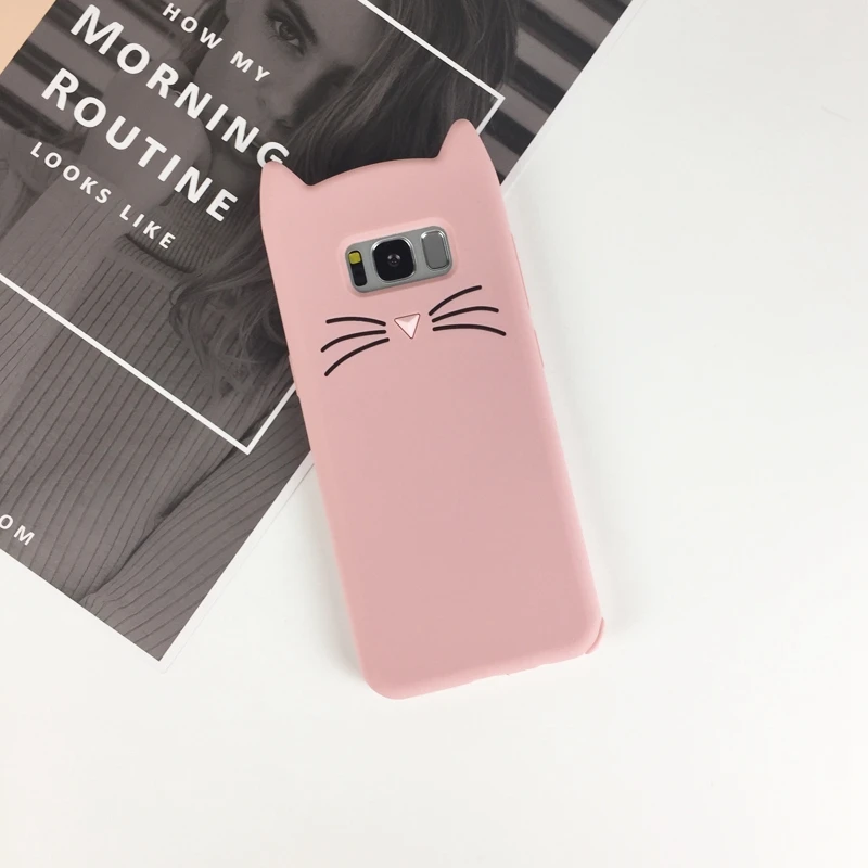 Розовый бородой Кошка мягкий силиконовый чехол для iPhone X 8 7 6 S плюс 5 5S SE Samsung galaxy S3 S4