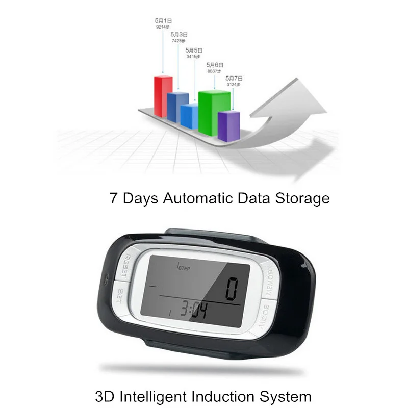 Шагомер 3D ЖК дисплей датчик работает многофункциональный цифровой с 7 дневными