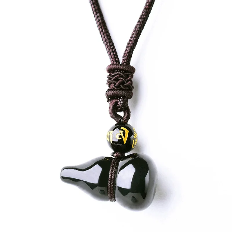 

QIANXU Colorful Natural Black Obsidian Gourd Necklace Pendant Jade Pendant Jade Jewelry Fine Jewelry