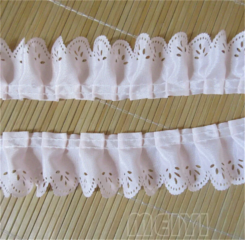 5 ярдов 4 см розовый плиссированный шифон Собранный Кружевной Край Отделка ленты