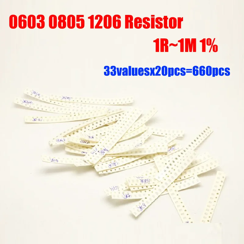 Комплект резисторов 0603 0805 1206 SMD 33valuesX20pcs = 660pcs резистор 1R ~ 1M упаковка 1% Torlerance|resistor