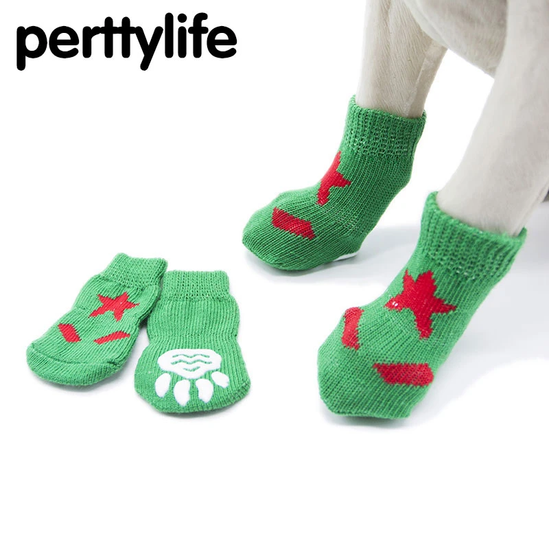 PERTTYLIFE носки для питомцев в помещении закрывающий ступни зеленый принт со звездой