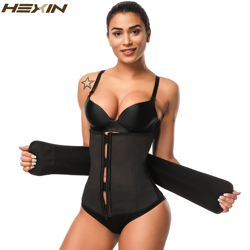 Черный HEXIN клипса и молния латексный Пояс Cincher корсет под грудь Корректирующее белье для тела Fajas тренажер для талии брюшной пояс размера плюс - Цвет: Черный