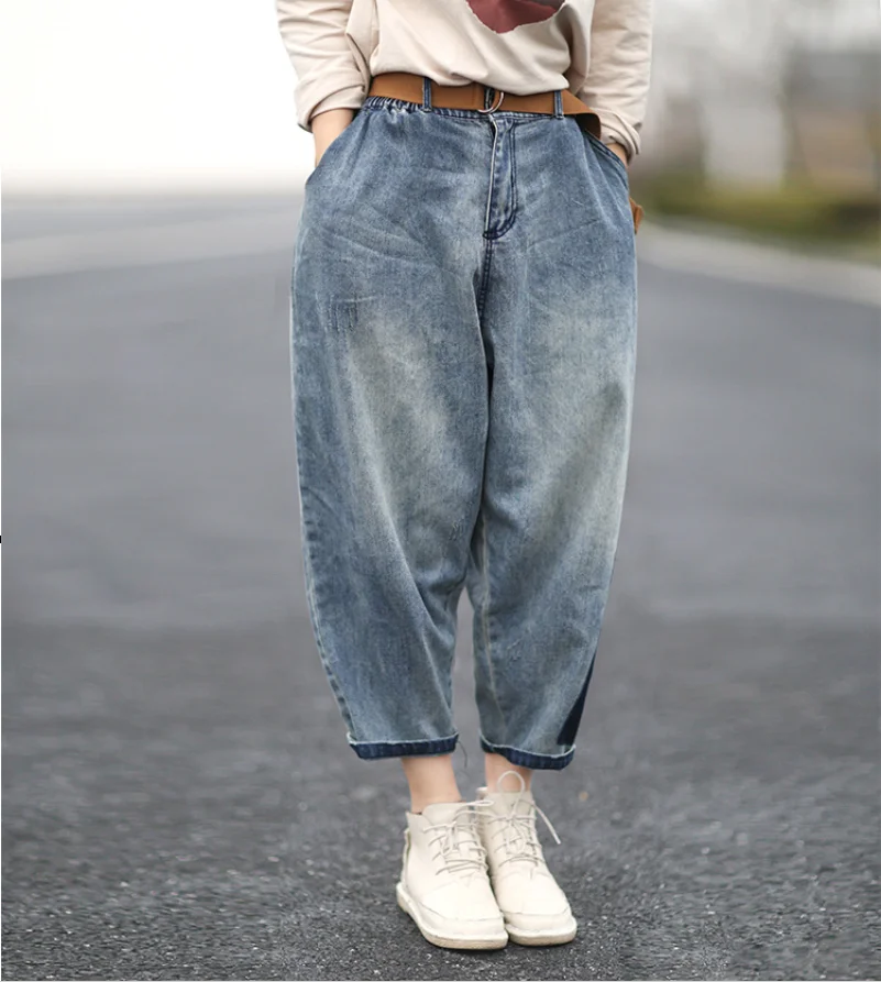 Женские свободные джинсы на молнии винтажные джинсовые брюки с карманами