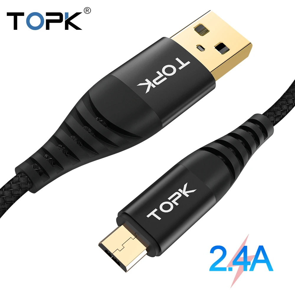 TOPK кабель micro usb нейлон синхронизации данных usb кабель для samsung S7 A5 A7 J7 Примечание 3 для huawei Xiaomi Redmi note зарядный кабель
