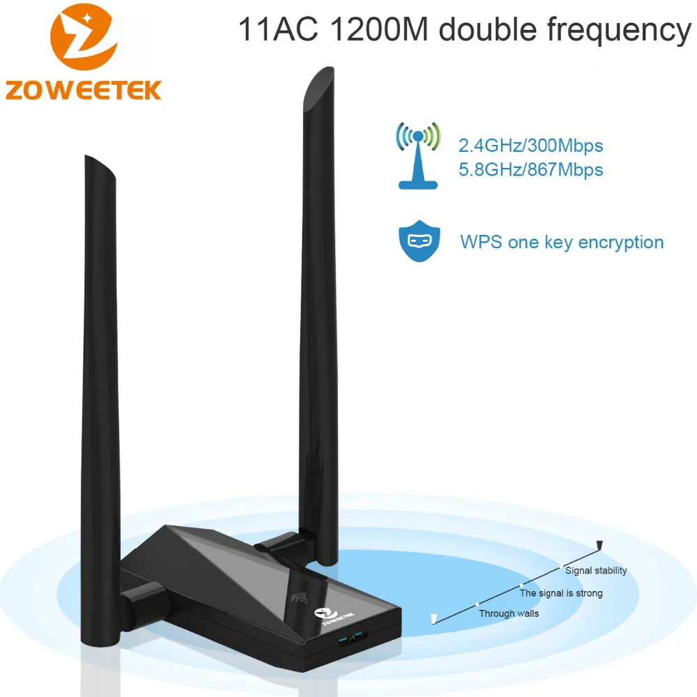 Zoweetek Wifi адаптер USB 3 0 Lan Dongle 2 Антенна ретранслятор 802.11ac 1200 Мбит/с двухдиапазонный