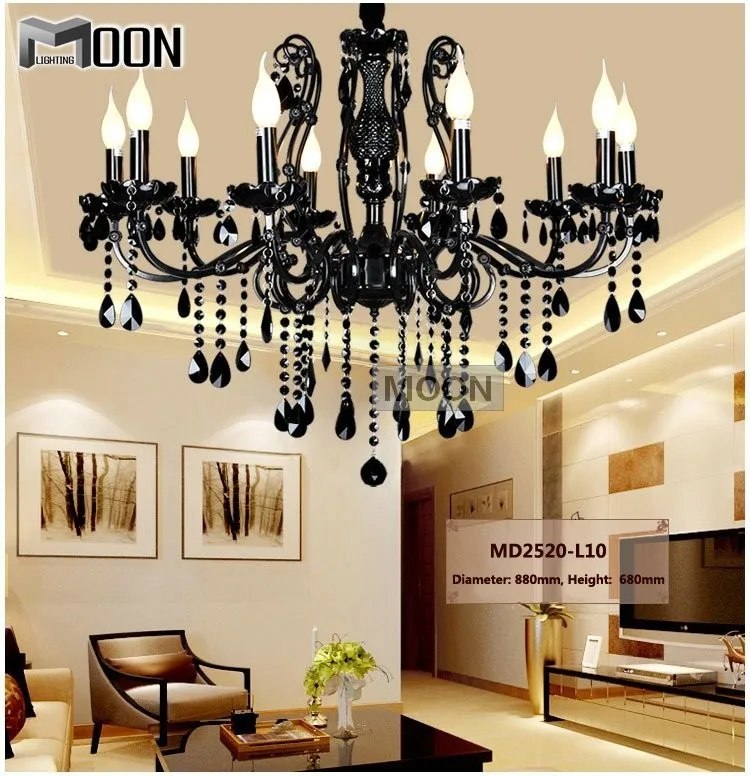 

Retro Black Crystal Chandelier Light Modern Wrought Iron Lustre Suspension Hanging Lamp for Living Dining room Luminaire