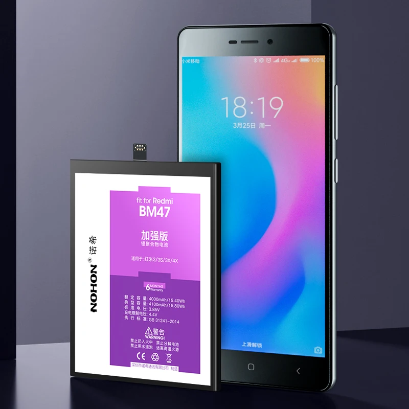 NOHON BM47 BN30 BN40 BN41 BN43 Батарея для Xiaomi Redmi 3 4 Pro S 4X 4A/Note 4/Note Замена батареи реального