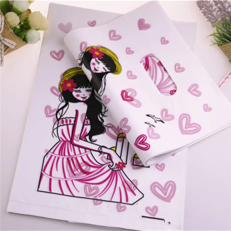 100pcs/lot 20*30cm Luxury Shopping Gift Bags Fashion Girl Plastic Packaging For Hair Extensions | Дом и сад