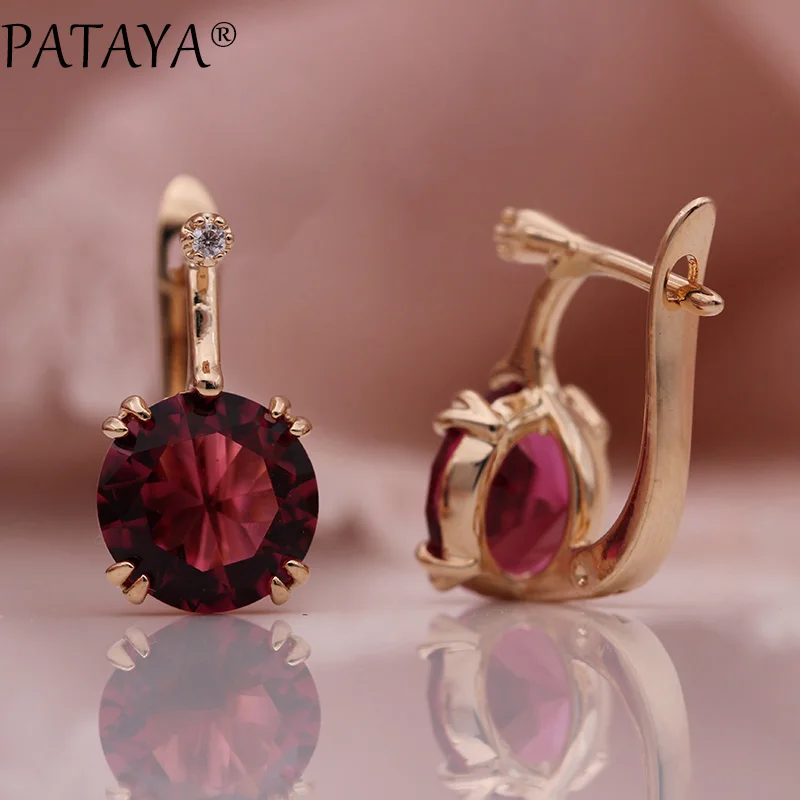PATAYA 828, акция, новые круглые синие серьги для женщин, модные Благородные Свадебные украшения, 585 розовое золото, натуральный циркон, свисающие серьги